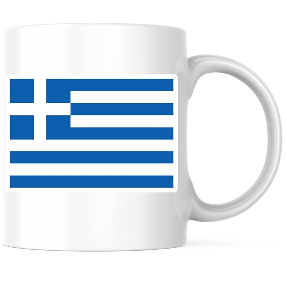 Greece World Flag Coffee Mug - Pride - 11 Ounce Coffee Mug - Printed On Both Sides - Choose from Over 100 Countries - Microwave & Dishwasher Safe - White Handle & Interior - BMCM00879