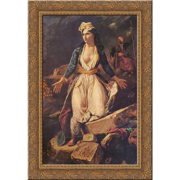 Greece expiring on the Ruins of Missolonghi 24x18 Gold Ornate Wood Framed Canvas Art by Eugene Delacroix