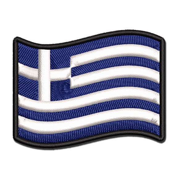 Greece with Waving Flag Cute Applique Multi-Color Embroidered Hook & Loop Patch - 3.5 Inch Large