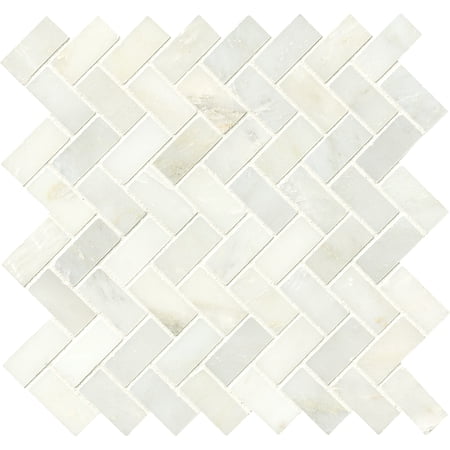 Greecian White Herringbone Pattern 12 in. x 12 in. x 10 mm Polished Marble Mesh-Mounted Mosaic Tile (9.4 sq. ft. / case)