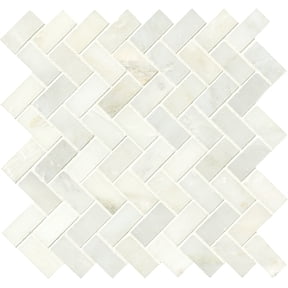 Greecian White Herringbone Pattern 12 in. x 12 in. x 10 mm Polished Marble Mesh-Mounted Mosaic Tile (9.4 sq. ft. / case)