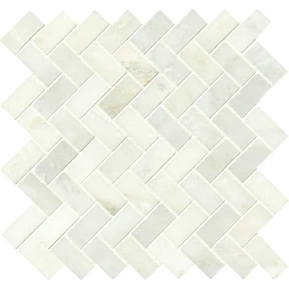 Greecian White Herringbone Pattern 12 in. x 12 in. x 10 mm Polished Marble Mesh-Mounted Mosaic Tile (9.4 sq. ft. / case)