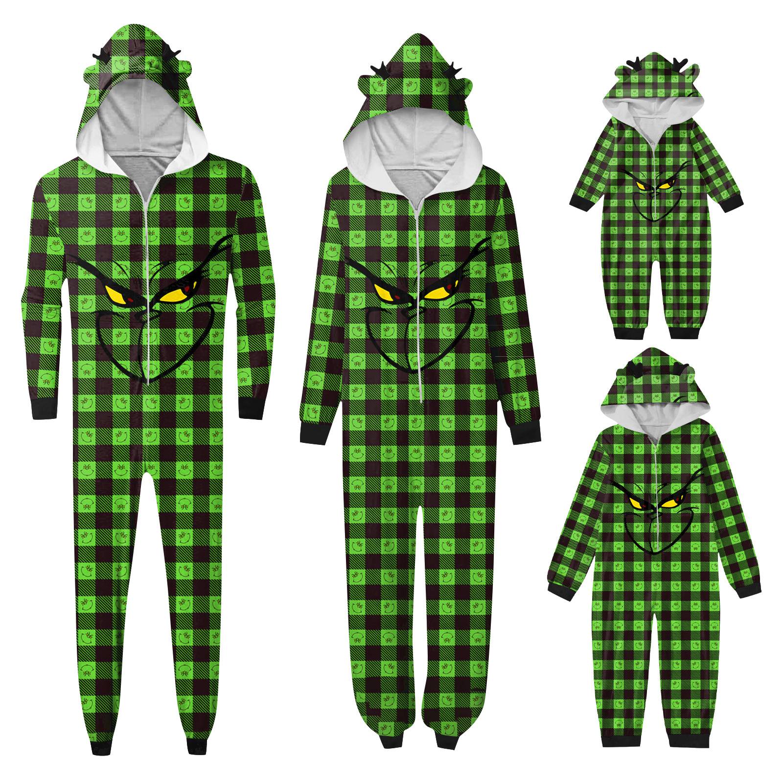 Greeinch Family Christmas Pajamas with Hood Matching Sets Zipper Style ...