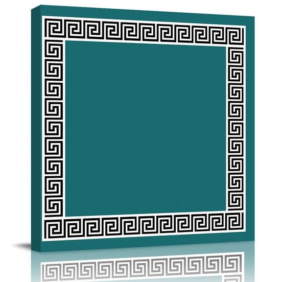 Greek Abstract Inspired Key Pattern Canvas Artwork Painting Art, Twist Line on Teal Square Framed Wall Decorations Prints Picture for Bedroom Kitchen Living Room, 12x12 in