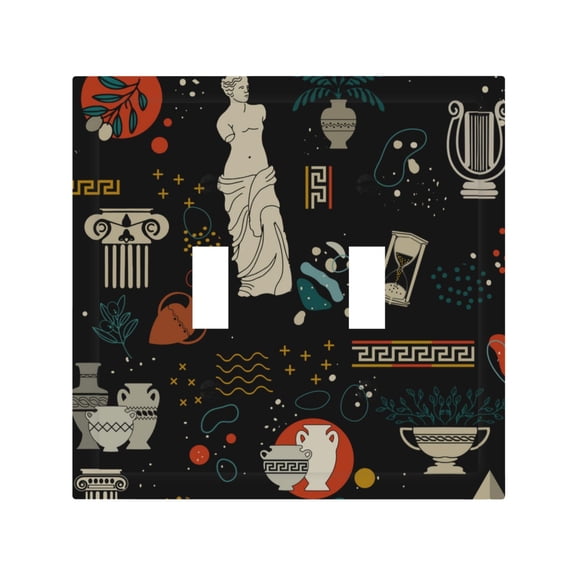 Greek Antique Statues 2 Gang Switch Wall Plate Decorative Double Toggle Cover with 4 Painted Screws for Home & Commercial Use