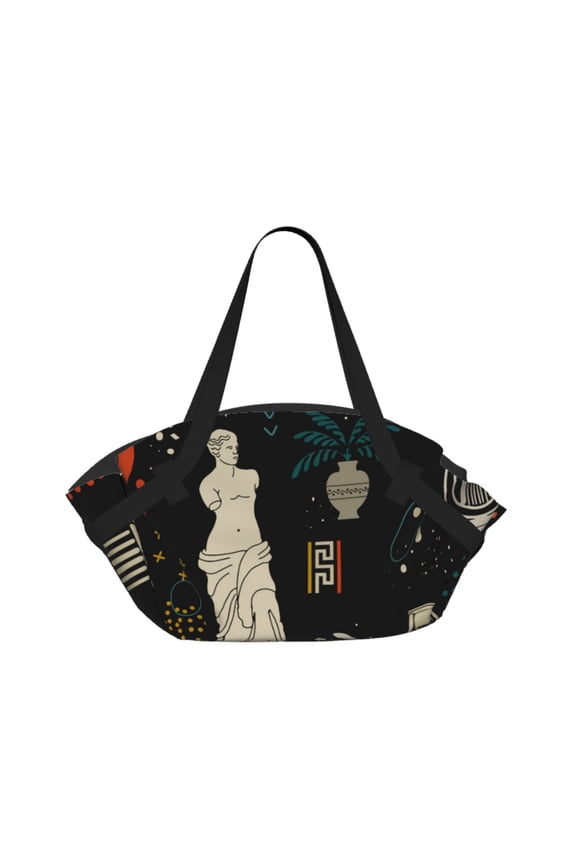 Greek Antique Statues 2-in-1 Foldable Picnic Blanket Tote Bag Shoulder Handbag, Large Circular Outdoor Mat for Beach Camping Park