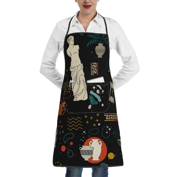 Greek Antique Statues Apron with Pocket Cooking Waterproof Bib Aprons for Kitchen Baking Chef Gardening BBQ