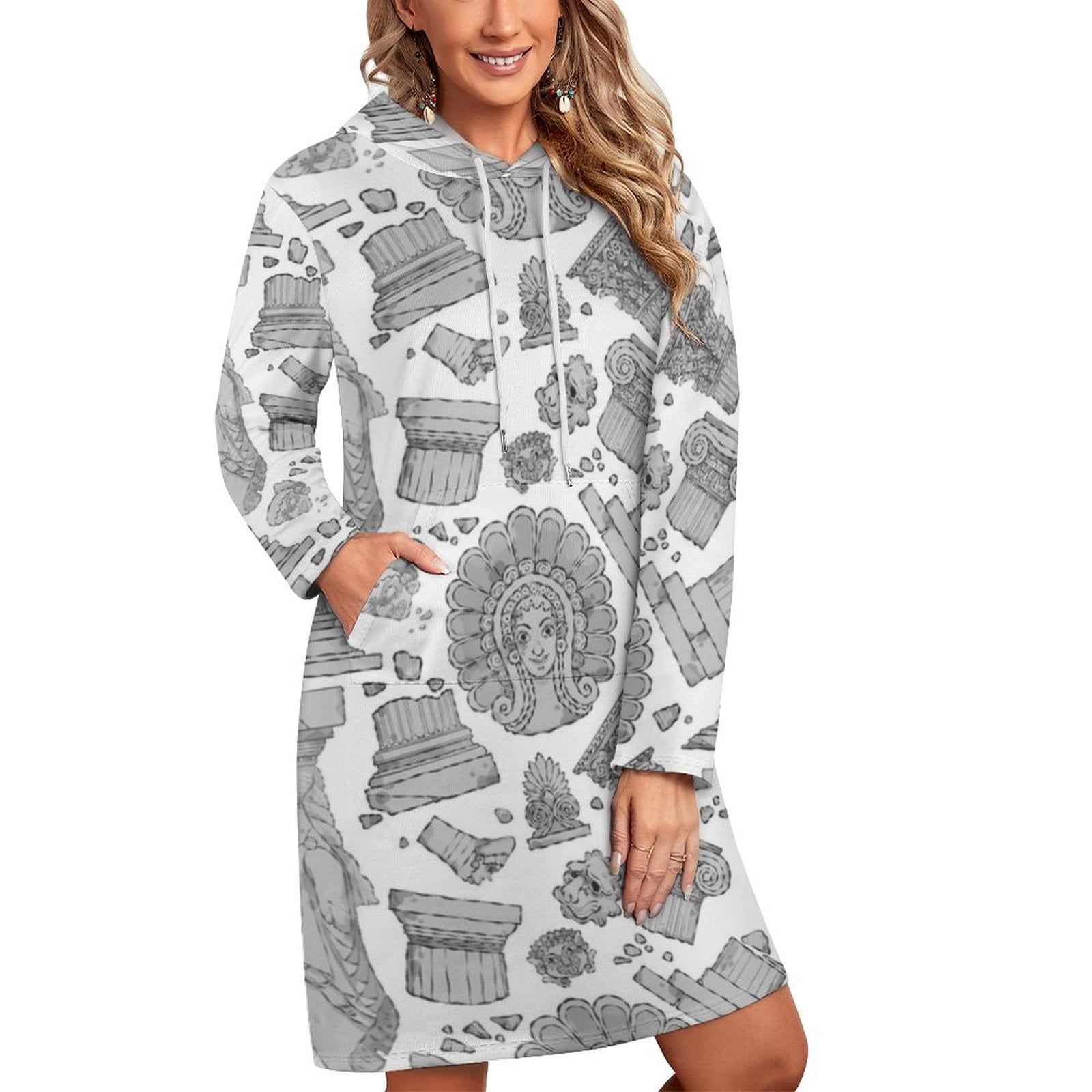 GreekBlack And White Light Streetwear Hoodies Printed Women Sweatshirt