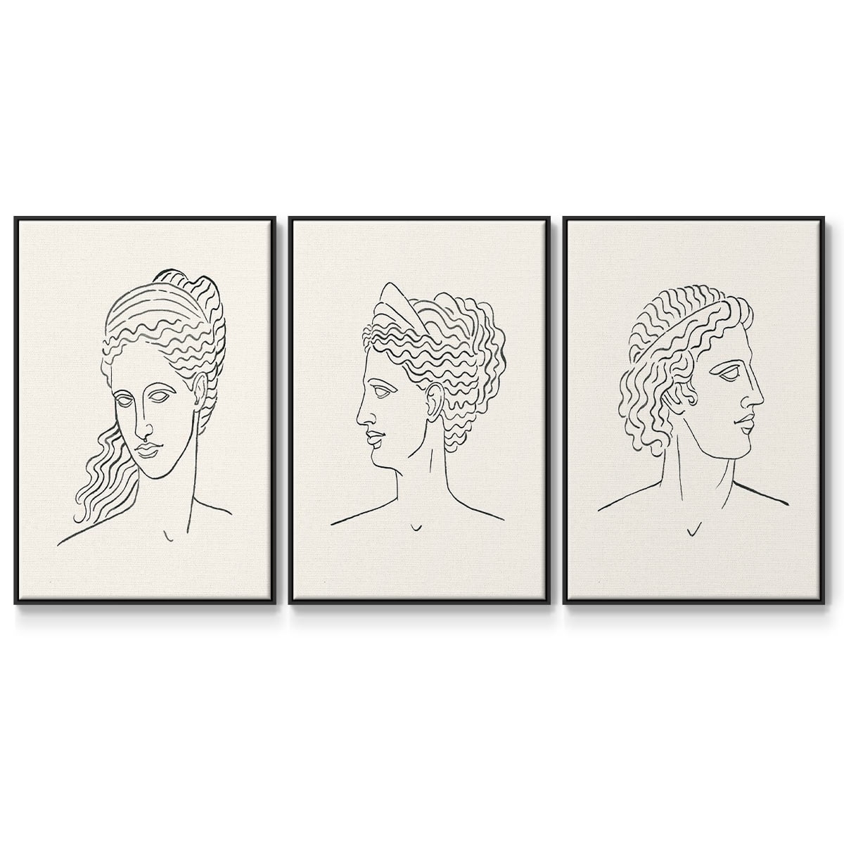 Greek Busts I - Framed Premium Gallery Wrapped Canvas L Frame 3 Piece Set - Ready to Hang