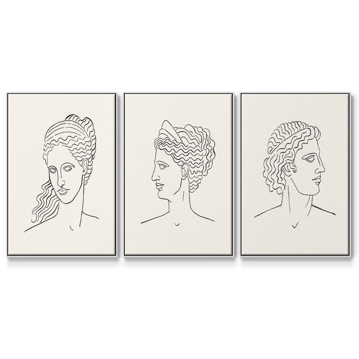 Greek Busts I - Framed Premium Gallery Wrapped Canvas L Frame 3 Piece Set - Ready to Hang