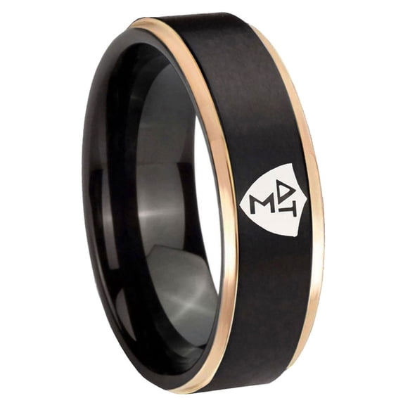 Greek CTR 8MM Step Edge Black And Rose Gold Tungsten Men's Ring