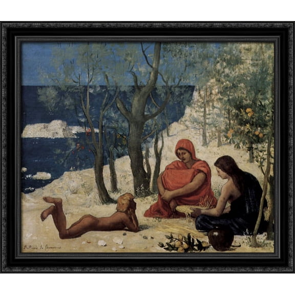 Greek Colony, Marseille 32x28 Large Black Ornate Wood Framed Canvas Art by Pierre Puvis de Chavannes