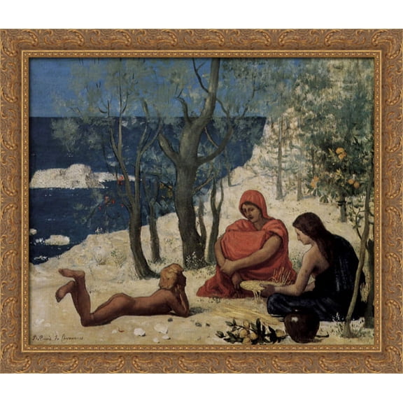 Greek Colony, Marseille 32x28 Large Gold Ornate Wood Framed Canvas Art by Pierre Puvis de Chavannes