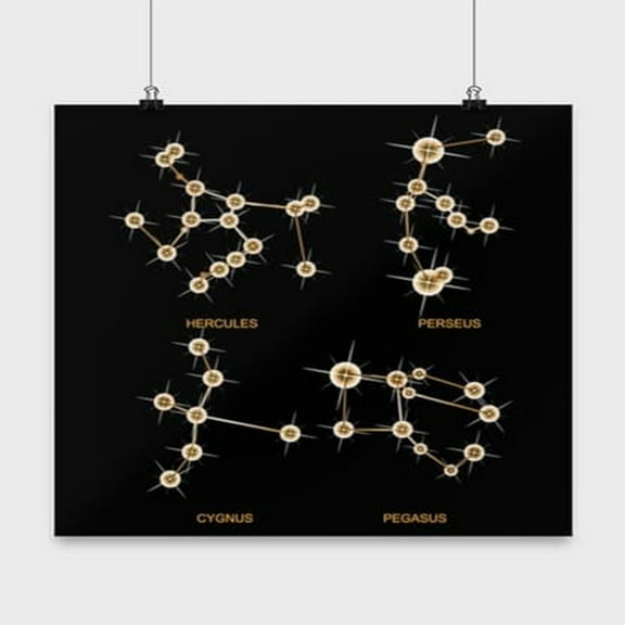 Greek Constellation Poster, 13x13in Black Wall Art for Home Decor and Gifts