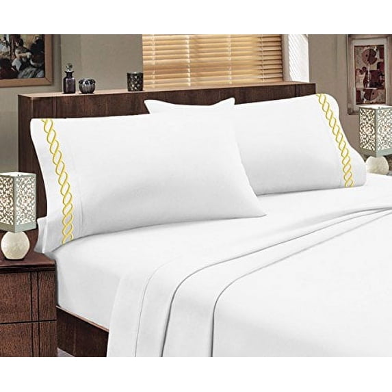 Greek Design Ultra Soft Egyptian Comfort Embroidery Sheet Set (Full, White & Gold)