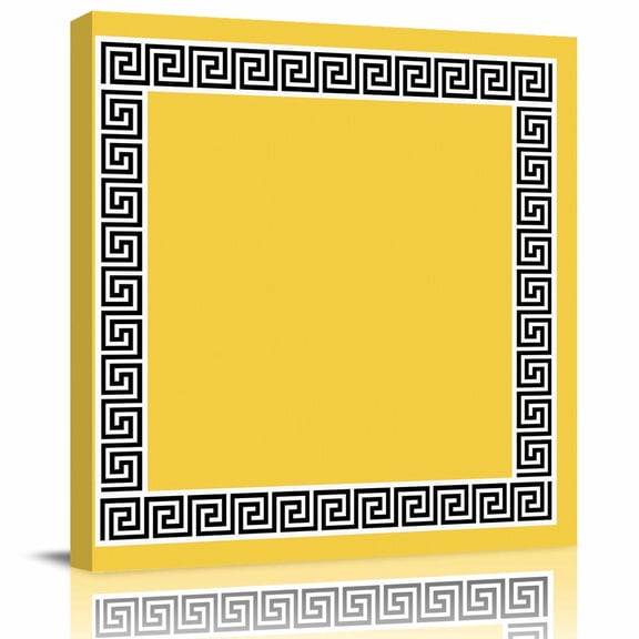 Greek Ethnic Key Texture Canvas Artwork Painting Art, Twist Stripe Line on Yellow Square Framed Wall Decorations Prints Picture for Bedroom Kitchen Living Room, 8x8 in