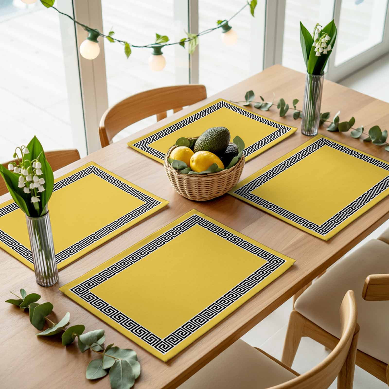 Greek Ethnic Key Texture Placemats Set of 4,Wipeable Washable Table ...
