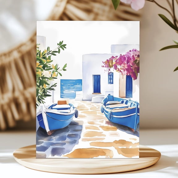 Greek Fishing Village Print, Mediterranean Coastal Art, Greece Wall Decor, Seaside Print, Cyclades Architecture Artwork, Hellas Home Decor #115, Unframed Canvas Size 8x12