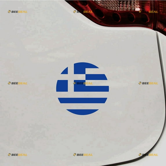 Greek Flag Greece Sticker Decal Vinyl Round - 2 Pack Blue 4" - For Car Boat Laptop Cup No Background Die-cut
