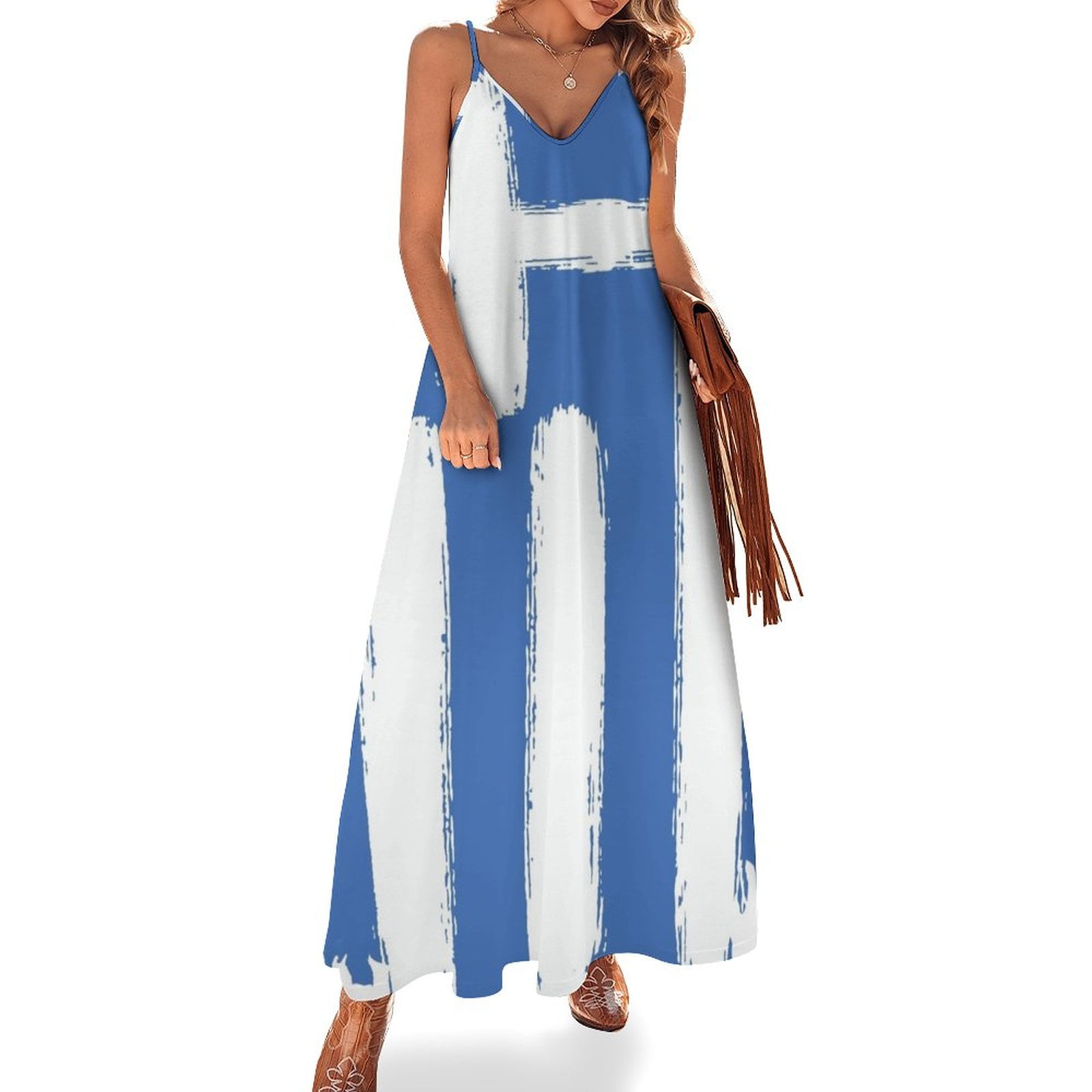 Greek Flag Growing Up Greek Greece Sleeveless Dress Beachwear Women's long  dress - Walmart.com