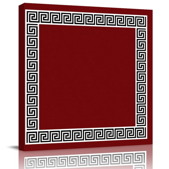 Greek Geometric Inspired Twist Line Canvas Artwork Painting Art, Abstract Key Pattern on Red Square Framed Wall Decorations Prints Picture for Bedroom Kitchen Living Room, 8x8 in