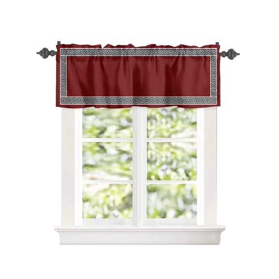 Greek Geometric Inspired Twist Line Curtain Valances for Kitchen Windows,Rod Pocket Short Valance Abstract Key Pattern on Red Window Treatment for Living Room Bathroom Bedroom,42" x 18"-1 Panel