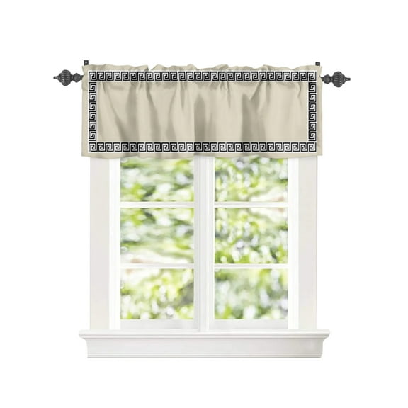 Greek Geometric Key Pattern Curtain Valances for Kitchen Windows,Rod Pocket Short Valance Minimalist Twist Line on Beigh Window Treatment for Living Room Bathroom Bedroom,42" x 12"-1 Panel