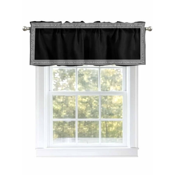 Greek Geometric Pattern Curtain Valances for Windows, Black Border Window Valances, Window Treatment Rod Pocket Valance Curtains for Living Room/Kitchen/Bedroom/Bathroom, 54x18inch