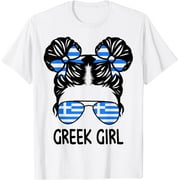 Greek Girl Messy Hair Greece Pride Patriotic Womens Kids T-Shirt