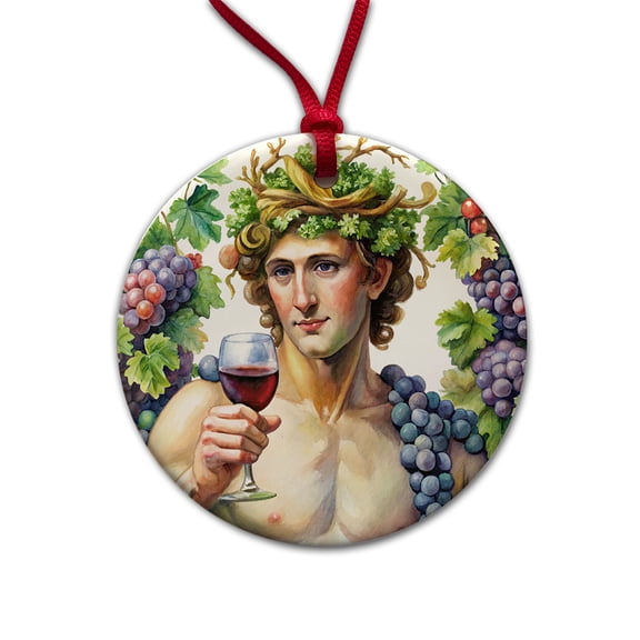 Greek God Bacchus With Wine And Grapes Christmas Tree Holiday Round Ceramic Ornament