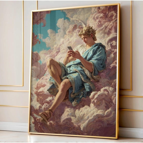 Greek God Smartphone Art Renaissance Wall Print Classical Quirky Myth Decor Tech Home Decor Office Wall Art