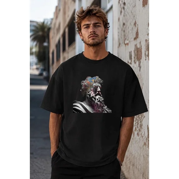 Greek God Streetwear Tee: Vintage Style (Dark Gray, Oversized)