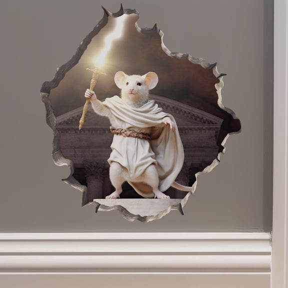 Greek God Zeus Mouse in Mouse Hole Decal - Mouse Hole 3D Wall Sticker