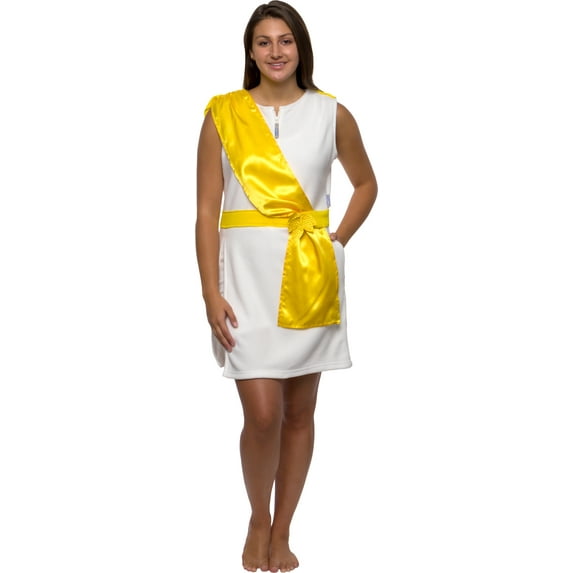 Greek Goddess Pajama Dress - One Piece Novelty Toga Tunic Costume Romper By FUNZIEZ! (White, X-Large)