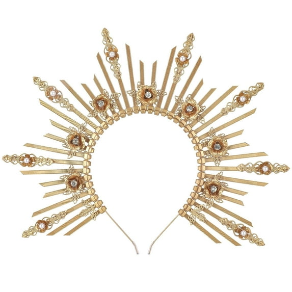 Greek Goddess Sun Headband - Gold Spiked Renfaire Virgin Mary Sunburst Goddess Halo Crown Fantasy Statue of Liberty Headpiece for Women Halloween Cosplay Renaissance Costume Headwear