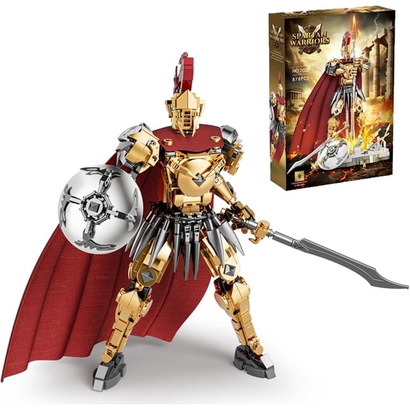 Greek Gods Red Armor Knight Toy Set, Mini Roman Soldier Building Blocks Kits, Acropolis Colosseum Knight Collections, Gifts for Mythology Lovers, 878 Pcs, for Adult