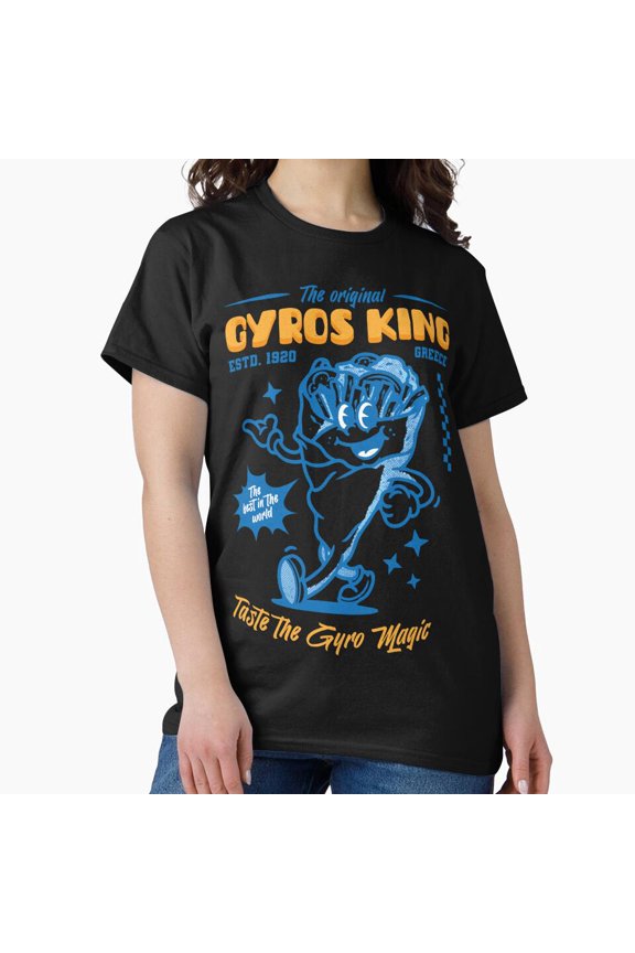 Greek Gyros Retro Mascot Tshirt H4418, for Unisex – Extended Sizes Up to 5XL