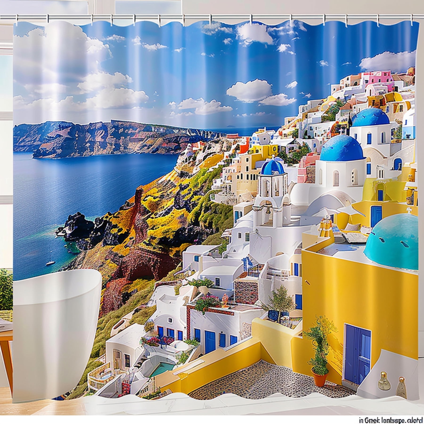 Santorini Shower Curtain | Greece | Europe 2024 | Travel | Sézane Café | Bathroom | Home Art Decor | Gift