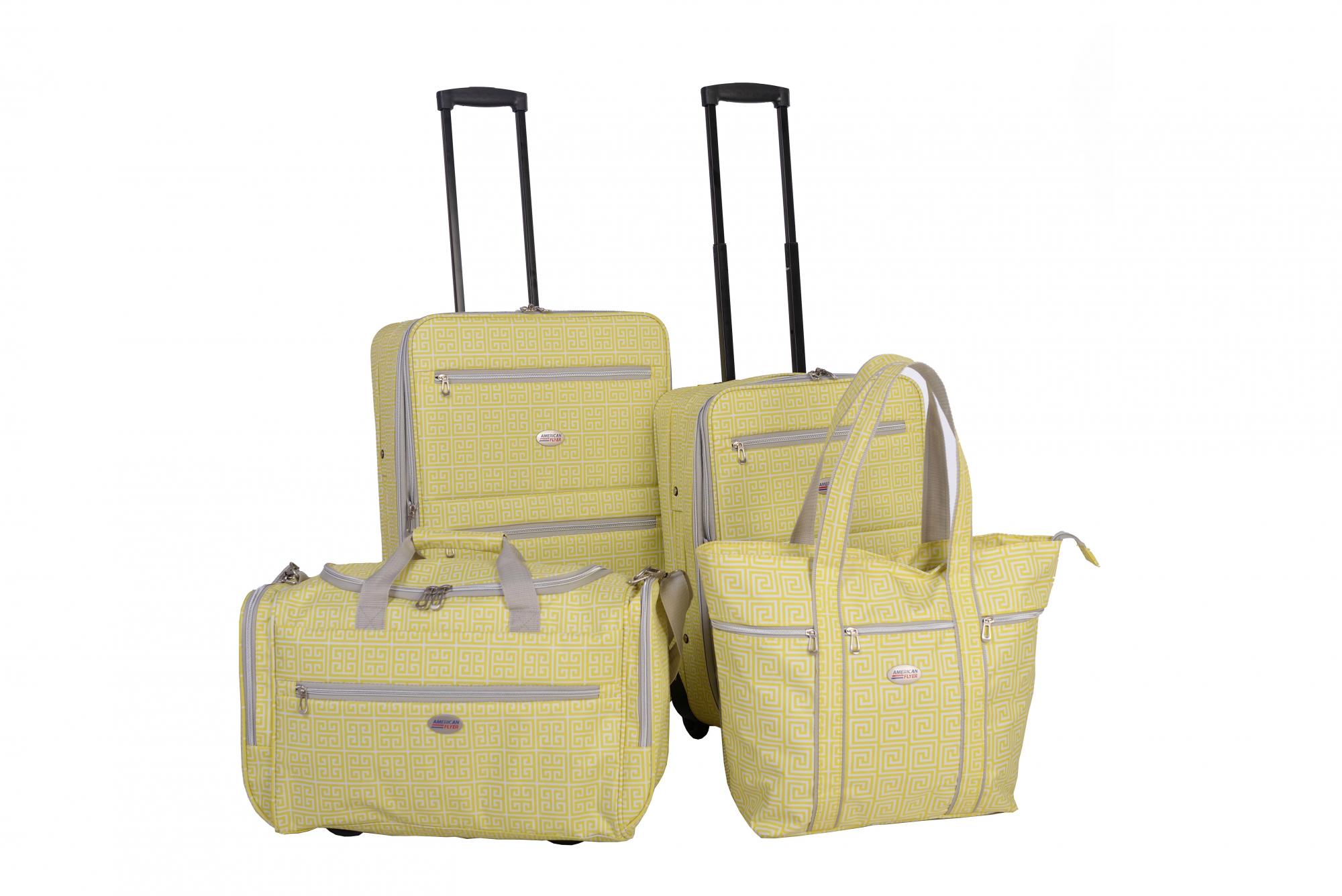 Greek Key 4Piece Rolling Luggage Set