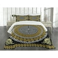 thumbnail image 1 of Greek Key Bedspread, Classical Pattern with Intricate Design Spiral Waves Frame and Maze, Decorative Quilted 3 Piece Coverlet Set with 2 Pillow Shams, Queen Size, Yellow White, by Ambesonne, 1 of 5