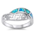thumbnail image 1 of Greek Key Blue Simulated Opal Ring .925 Sterling Silver Band Cubic Zirconia Jewelry Female Size 10, 1 of 4