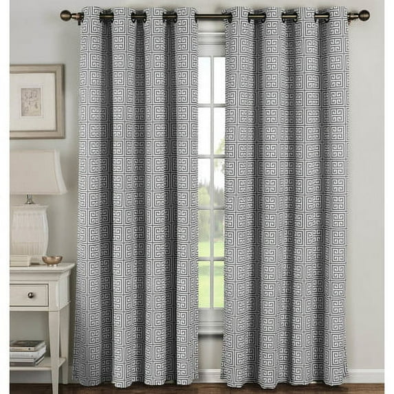 Greek Key Cotton Blend Extra Wide Grommet Curtain Panel Pairs