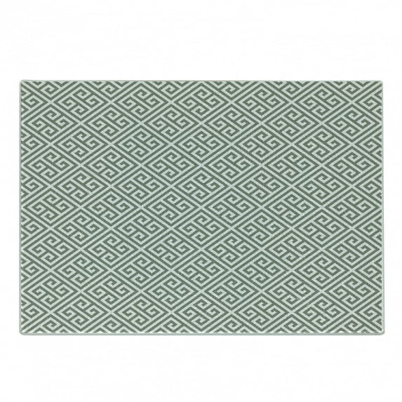 Greek Key Cutting Board, Geometrical Composition with Traditional Labyrinth in Sage Green and White, Decorative Tempered Glass Cutting and Serving Board, Small Size, Sage Green White, by Ambesonne