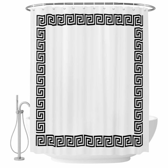 Greek Key Design Fabric Shower Curtain Geometric Black White Washable Shower Curtains for Bathroom, Waterproof Bath Curtain with Hooks Home Decor 72x72in