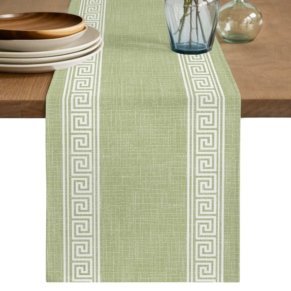 Greek Key Grass Green Table Runner, Farmhouse Retro Geometric Modern ...