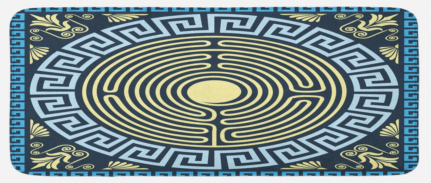 Labyrinth Mat Greek Key Kitchen Mat, Yellow and Blue Labyrinth Pattern from Culture ...