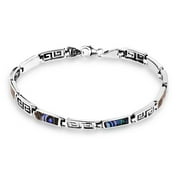 AERAVIDA Greek Key Labyrinth Abalone Shell Inlay .925 Sterling Silver Link Bracelet