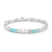Greek Key Labyrinth Simulated Turquoise Inlay .925 Sterling Silver Link Bracelet