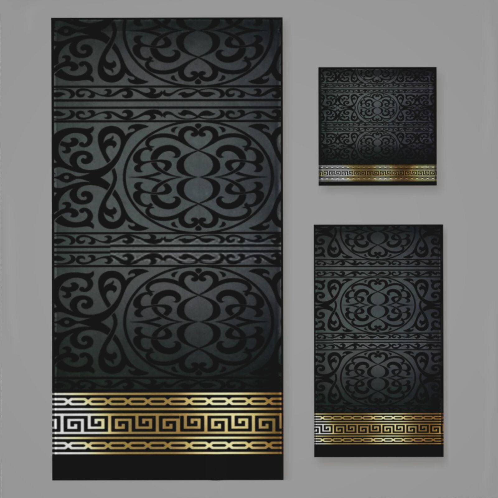 Greek Key Ornate Black & Gold Bath Towel Sets For Bathroom Hand Towels Fingertip Towels 3 Piece Soft Absorbent For Bathroom Kitchen Hotel Beach