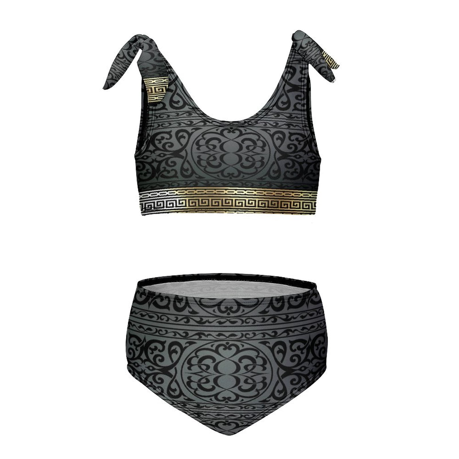 GIRL'S TWO PIECE GOLD TRIM BATHING SUIT